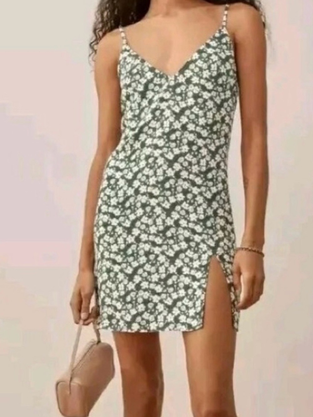 Reformation Marlowe Dress in Cilantro Floral Mini Slip Dress Size XS